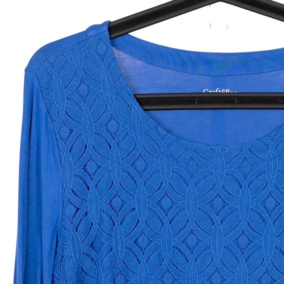 Croft & Barrow Lace Shirt L Womens Blue 3/4 Sleeve Top Overlay Stretch - Picture 2 of 6